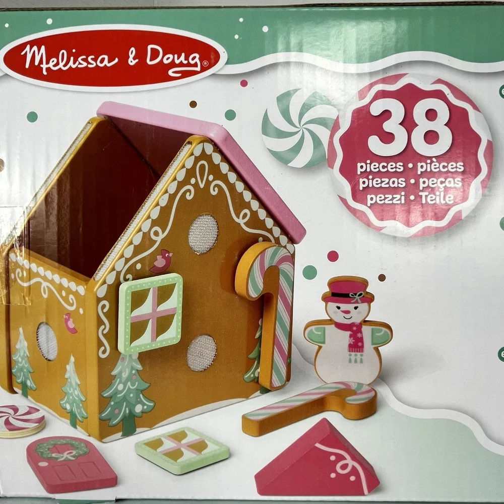 GINGERBREAD HOUSE PLAYSET- PINK Melissa & Doug - Wooden 38 Pieces CHRISTMAS 2025